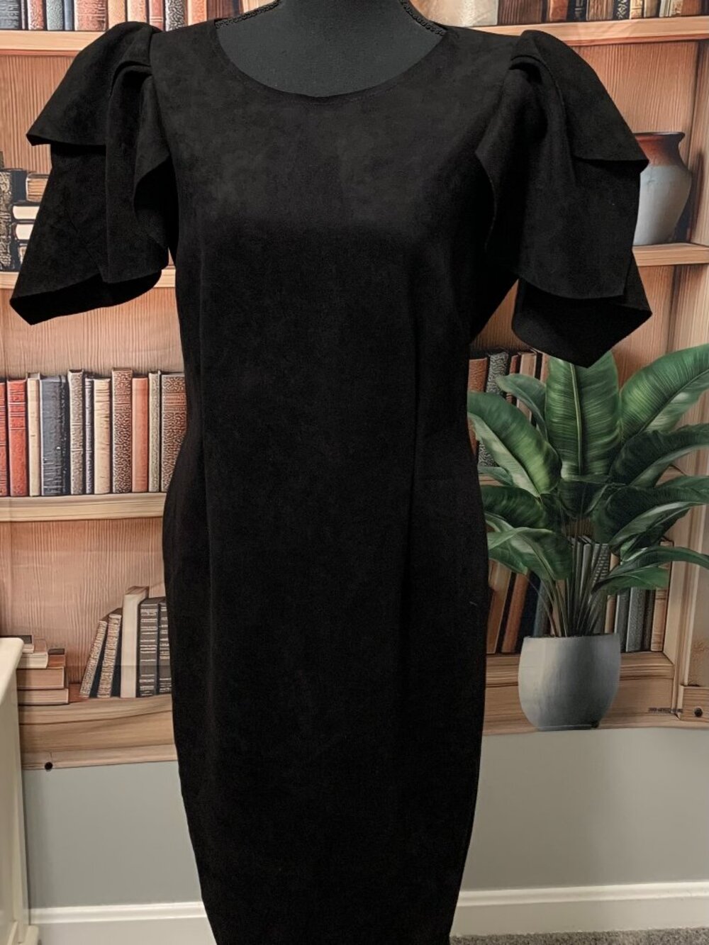 Black Suede Layered Sleeve Dress